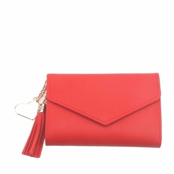 Minimalist Purse with Tassel and Golden Heart Red - Picture 1 of 4